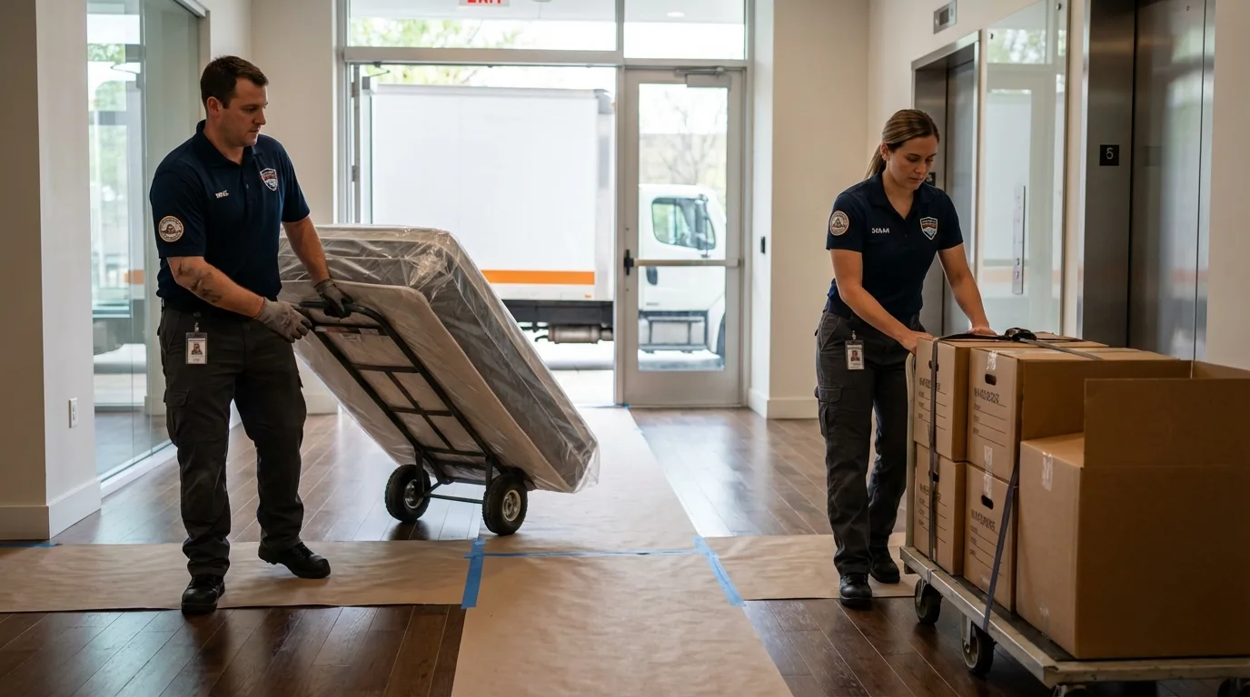 Professional apartment movers loading elevator in Duncansville, PA
